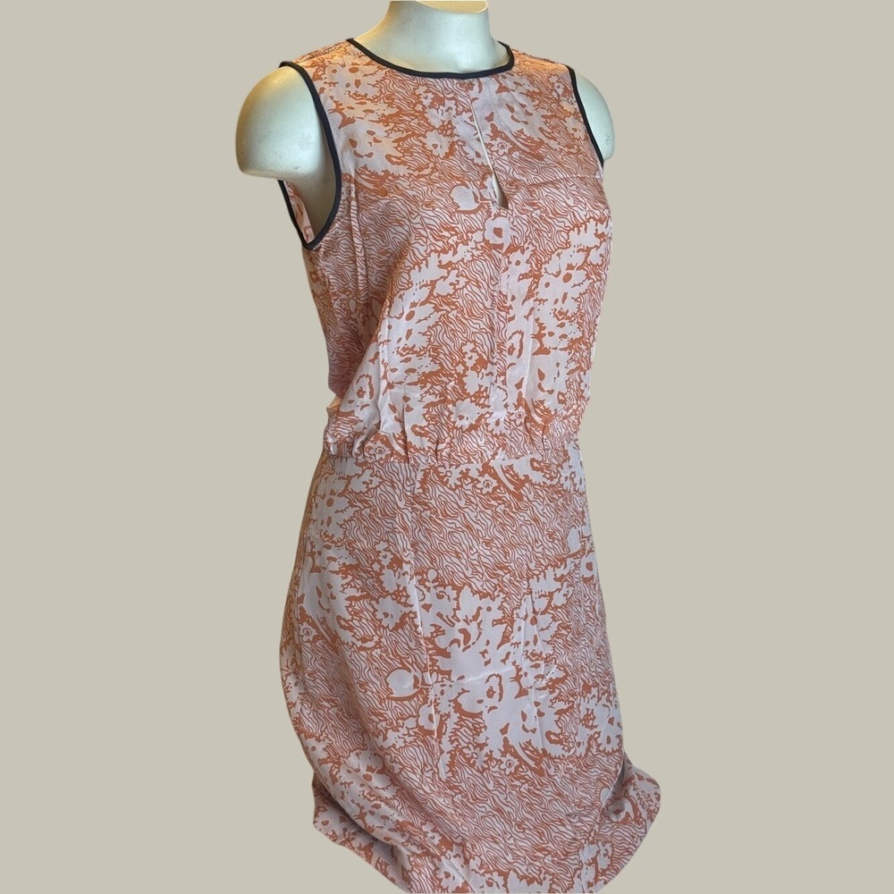 4.Collective Size 4 Silky Rayon Abstract Floral Sheath Dress Orange Black Trim